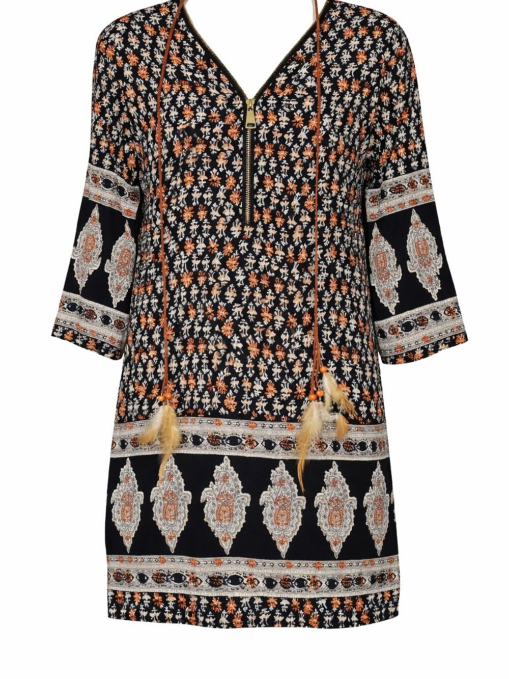 Kessley Boho Floral Dress Women’s Small Black White Bell Sleeve Belted NWOT - Picture 8 of 12